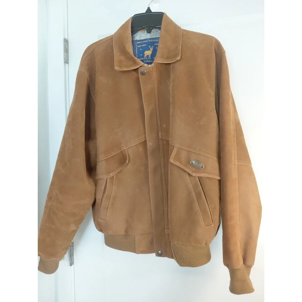 Vintage Spiezia tan leather Suede bomber jacket inner Lining S XL Made In Italy